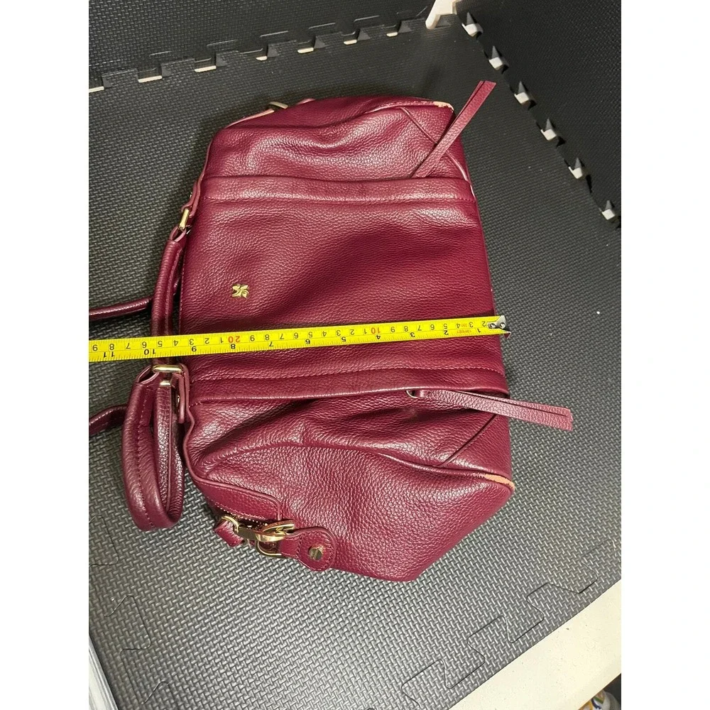 Ora Delphine Satchel Bag Womens Large Burgundy Pebbled Leather Gold Hardware